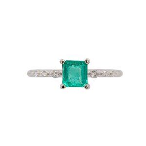 Ethiopian Emerald Ring in Solid 14K White Gold with Natural Diamond Accents